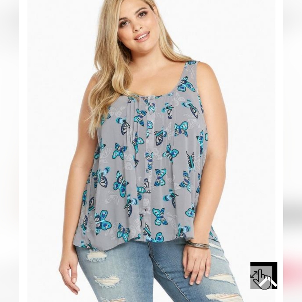 TORRID BUTTERFLY PRINT CHIFFON TULIP BACK TANK TOP size 0X